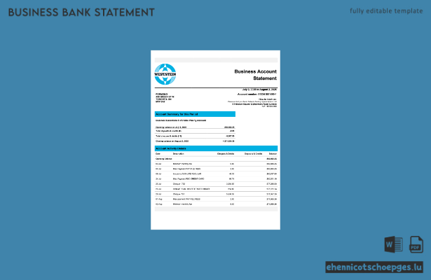 Kontoauszug der WestStein-Organisation (Vereinigtes Königreich) – Beispielansicht als Word- und PDF-Datei
